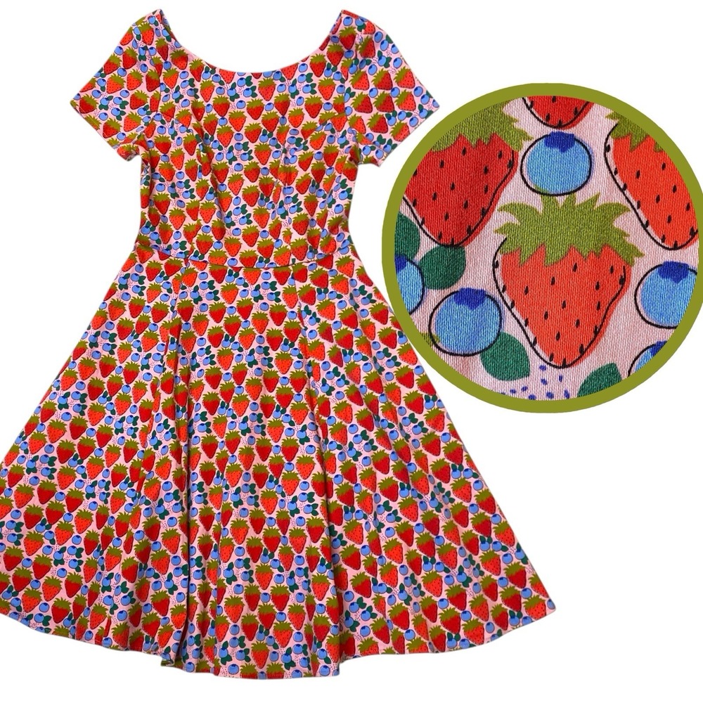 Vintage Eva Rose Strawberry Blueberry Dress Med A-Line Pin Up Rockabilly Retro